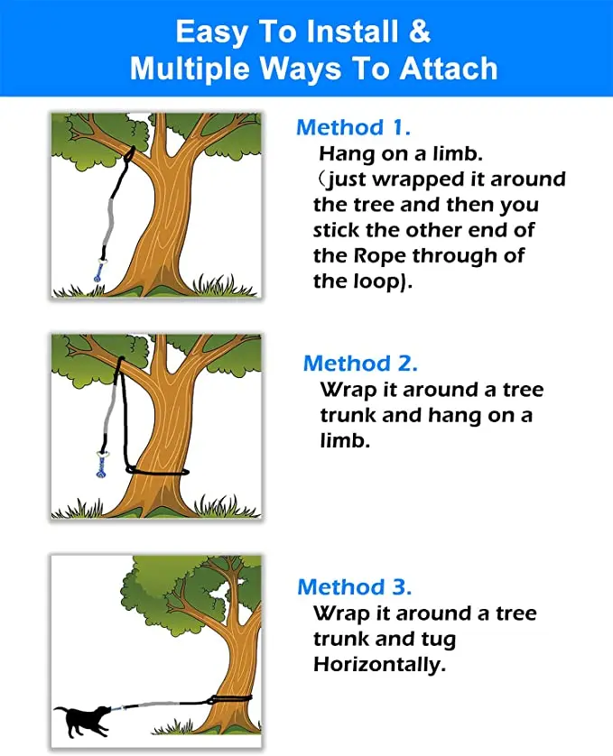 Outdoor Bungee Tug Toy, Dog Toy Hanging from Tree for Small to Large Dogs, Interactive Exercise Play Rope Cord & Tether Tug