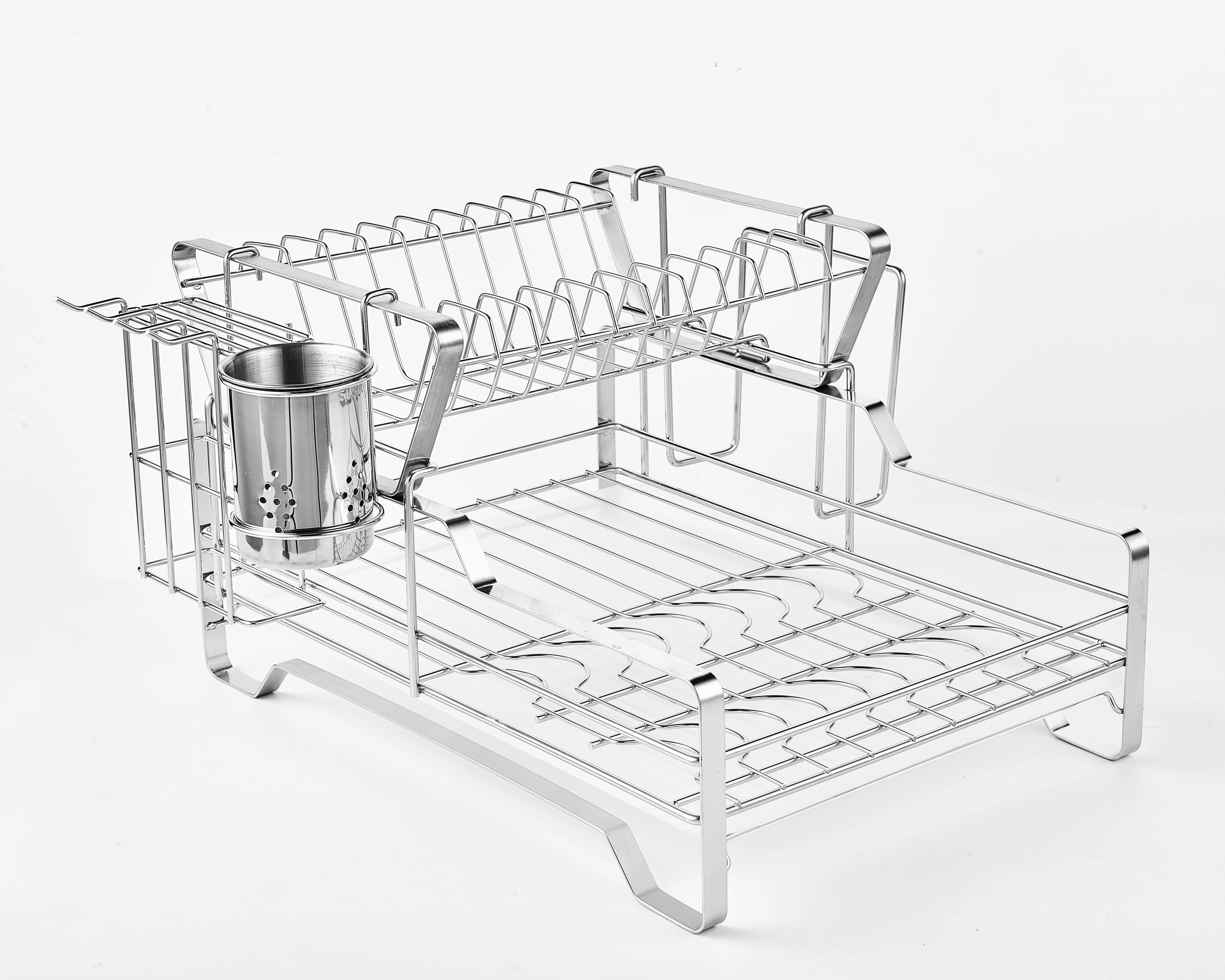 2020 kitchen stainless steel storage dish holder 2 tier dish drain rack with tray
