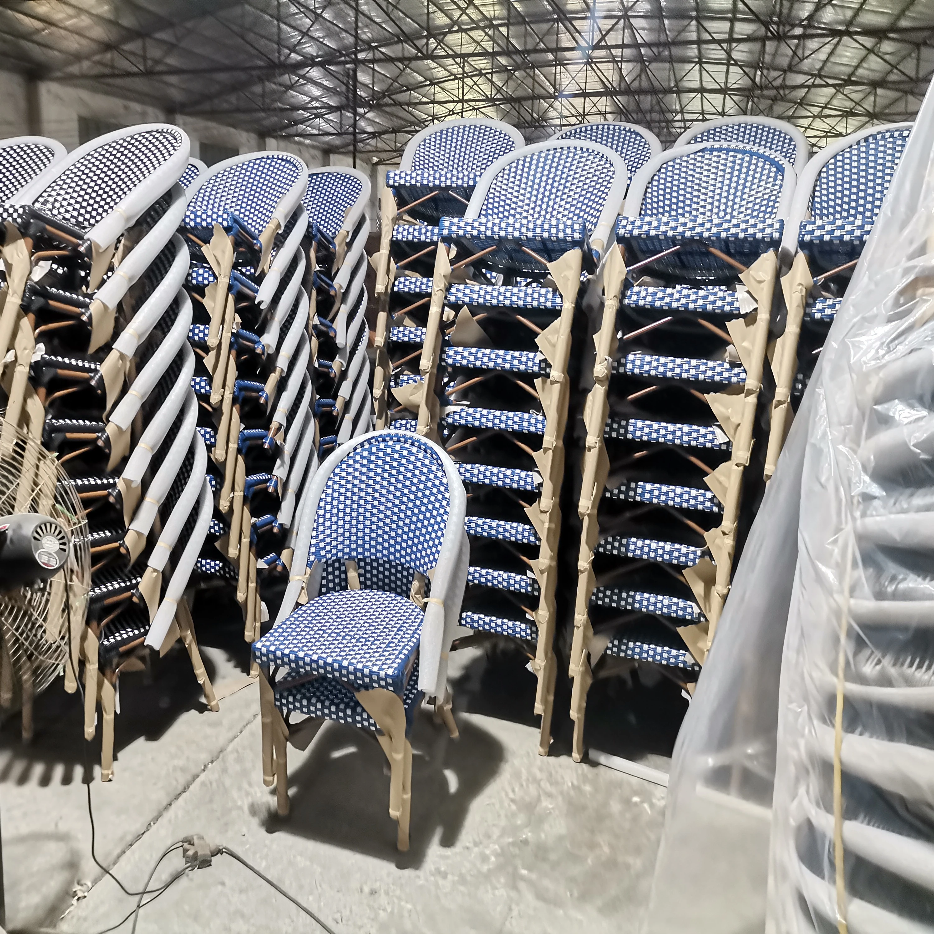 Commercial outdoor chair plastic rattan aluminum chair stackable structure outdoor ratan armless chair without arm