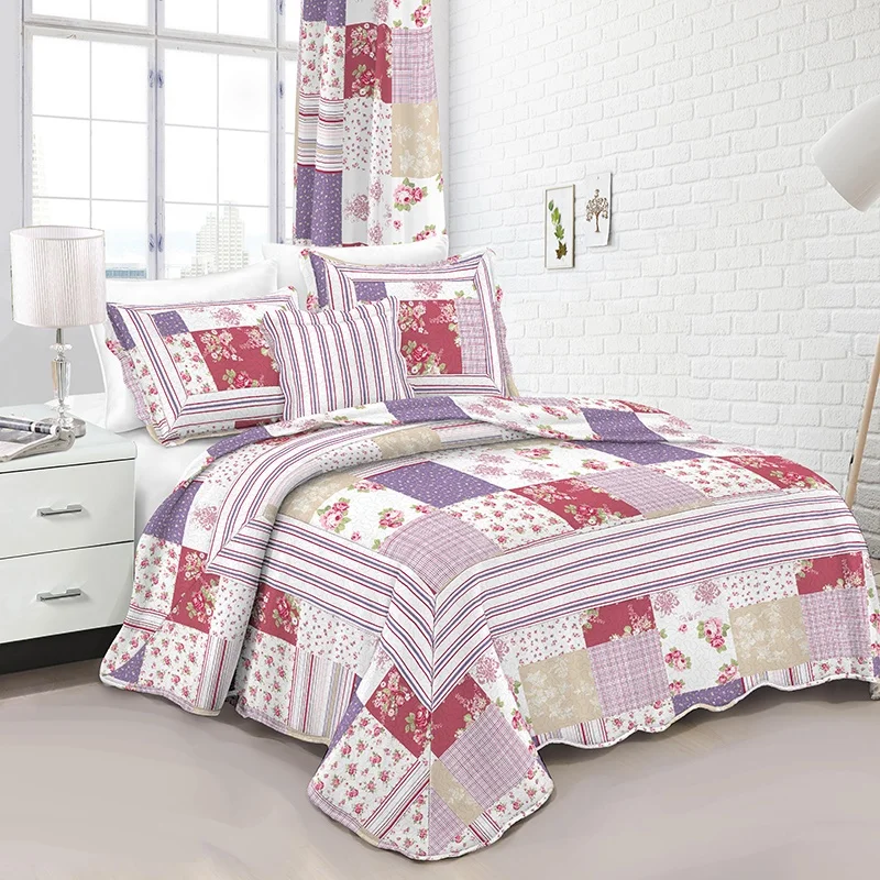 wholesale bedroom black out lace printed bedding sets 4pc with curtains window