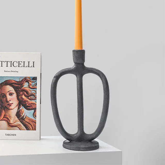 Vintage Frosted black candlestick holder resin wabi-Sabi candle holder small size for TV cabinet decoration