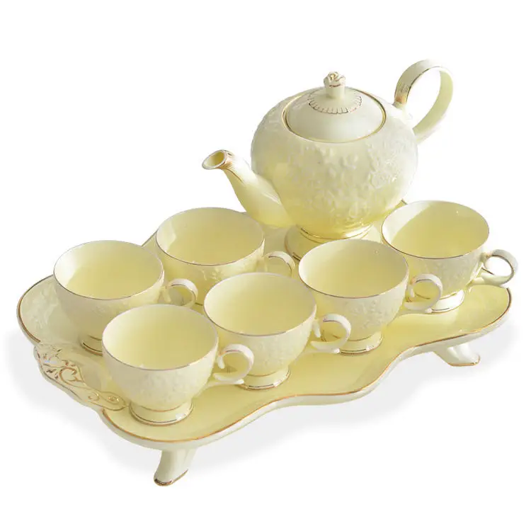 6Pcs Delicate Porcelain Coffee Cup Ceramic Coffee Tea Set with Tray