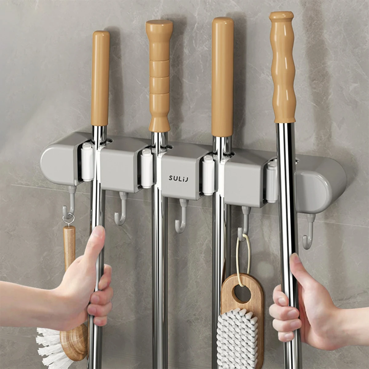 Plastic Mop Holder Wall Mounted Broom Hook Position Multi-Functional Broomstick Storage Rack Bathroom rack set