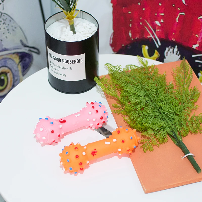 Manufacturer wholesale multi colors dumbbell chew squeaky pet dog vinyl toys