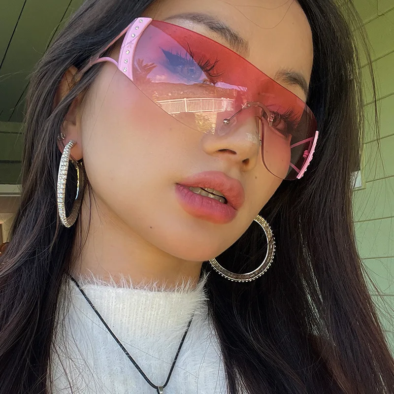 Frameless Diamond-studded One-piece Sunglasses Five-pointed Star Glasses Trend Futuristic Sunglasses