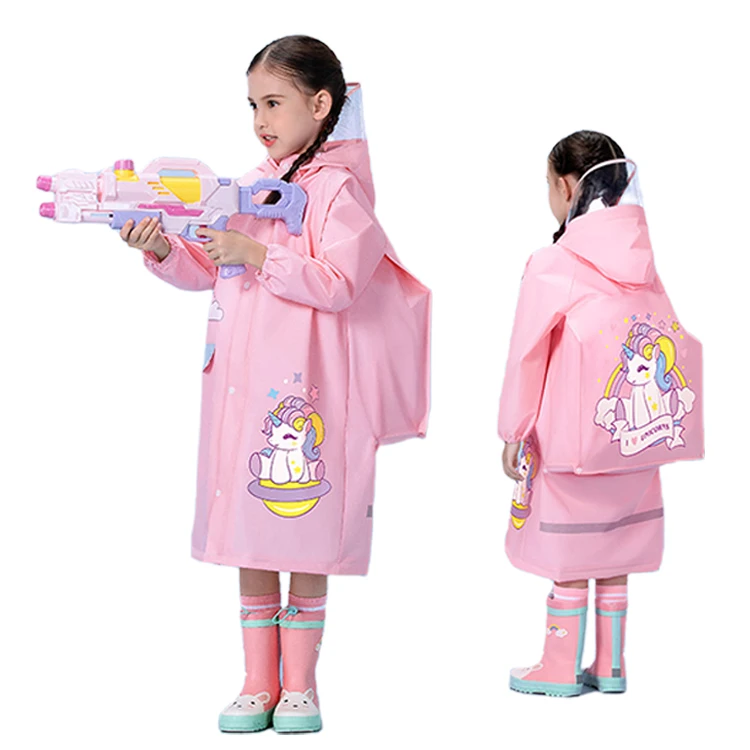 Wear-resistant EVA waterproof rain poncho cartoon clear raincoats for children backpack kids fashion raincoat