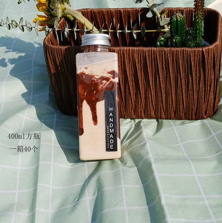 wholesale empty bpa free metal cap oval square plastic disposable juice bottle draw cap juice bottle