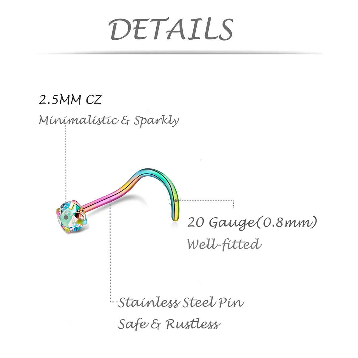 Sample Available Non Tarnish Hypoallergenic Stainless Steel Screw Shape Nose Stud Ring Nostril Nose Piercing Jewelry