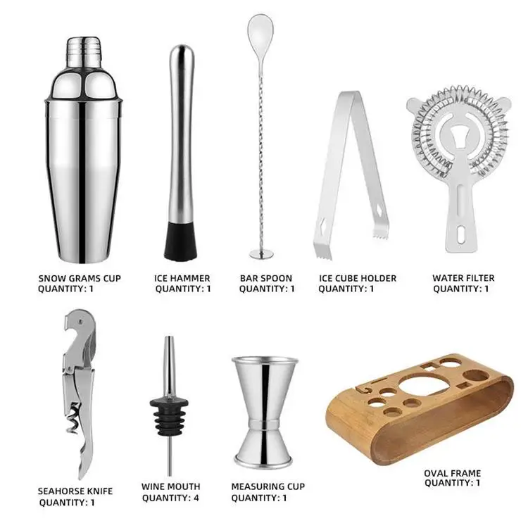 Bar Tools Accessories Bartender Kit With Stand Wine Shaker Mudler Jigger & Strainer Barware Set of 4 Made Food Safe