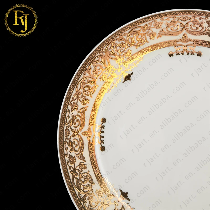 Muslim Delicate Pattern Design Ceramic Dinner Plate Kazak Skidki Chinni Idishlar Posuda Luxury Gold Bone China Dinnerware Sets