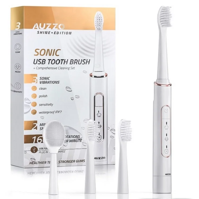 AUZZO OEM USB Fast Charge Charging Automatic Vibration Electronic Electric Tooth Brush 3 Modes Waterproof Toothbrush