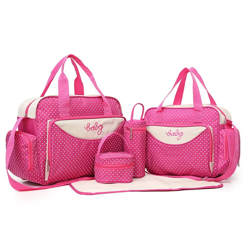 Multifunction 5pcs Dot Baby Diaper Nappy Travel Tote Set Mommy Changing Bag Waterproof Maternity