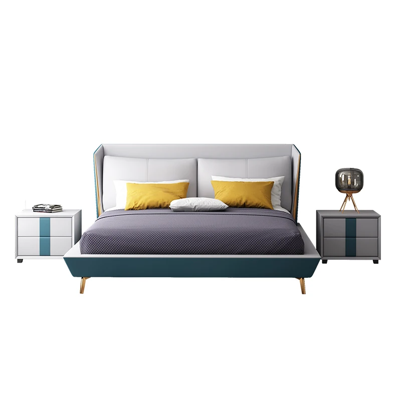 
custom made Nordic cheap european modern italian wooden bed frame furniture soft design bedroom king size conforter single bed 