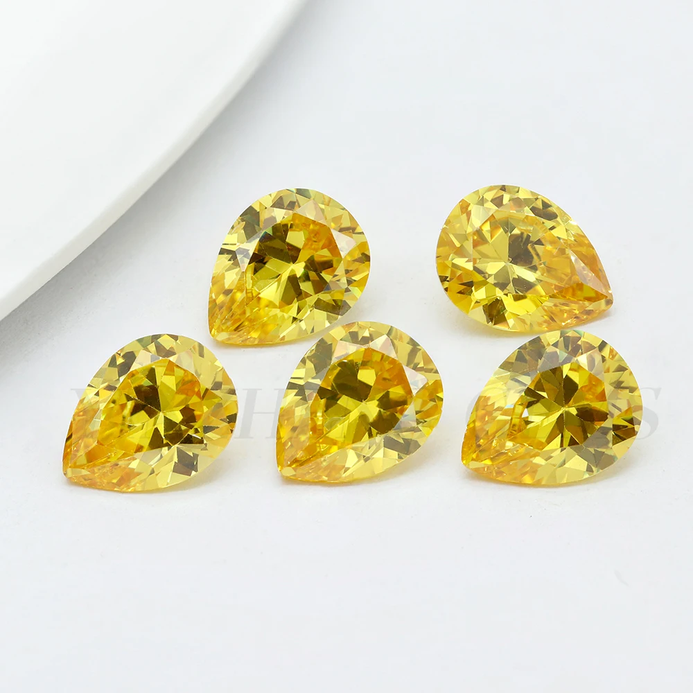 Hot Sale Loose synthetic gemstones Gold Yellow CZ Pear Cut gemstones cubic zirconia for Making Jewelry