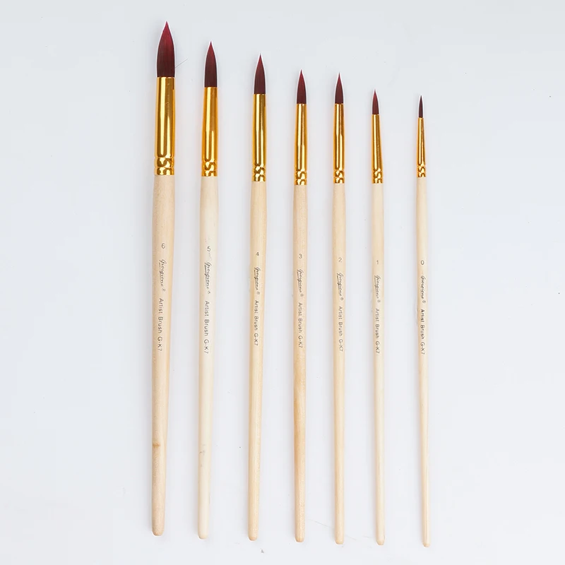 High Quality Giorgione 7 Brushes Set with Pure Colo Wood Handle Red Wine Nylon Brush