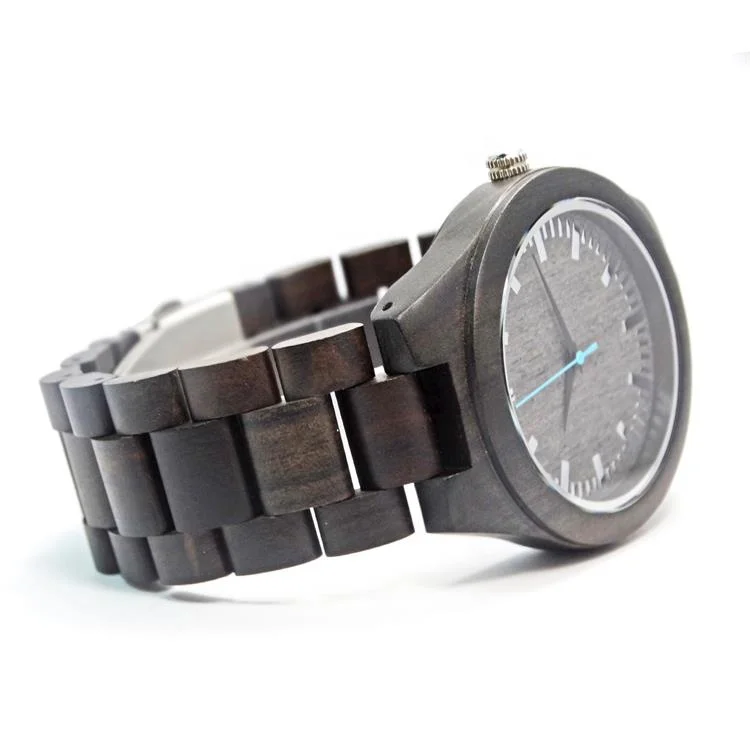 Classic Mens Watch Black Wood Reloj Current Luxury Wooden Band Private Label Wristwatches