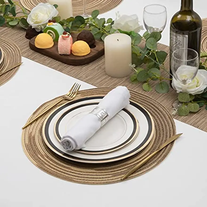 Round Placemats Set of 6 Washable 15 inch Variegated Braided Place Mats Kitchen Table Mats