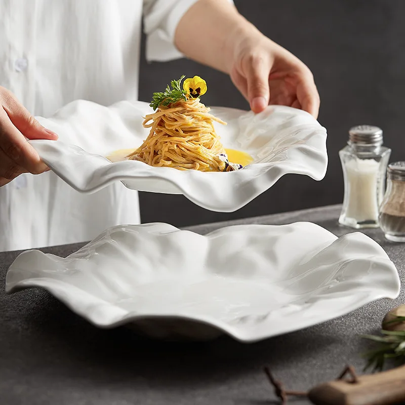 Porcelain dinner plate tableware pasta fat reducing dish household desserts wrinkle swing plate