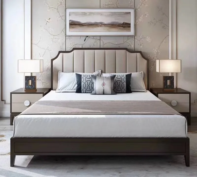 hongye good quality hotel furniture back royal king size buttoned european interior design wooden leather double  bed