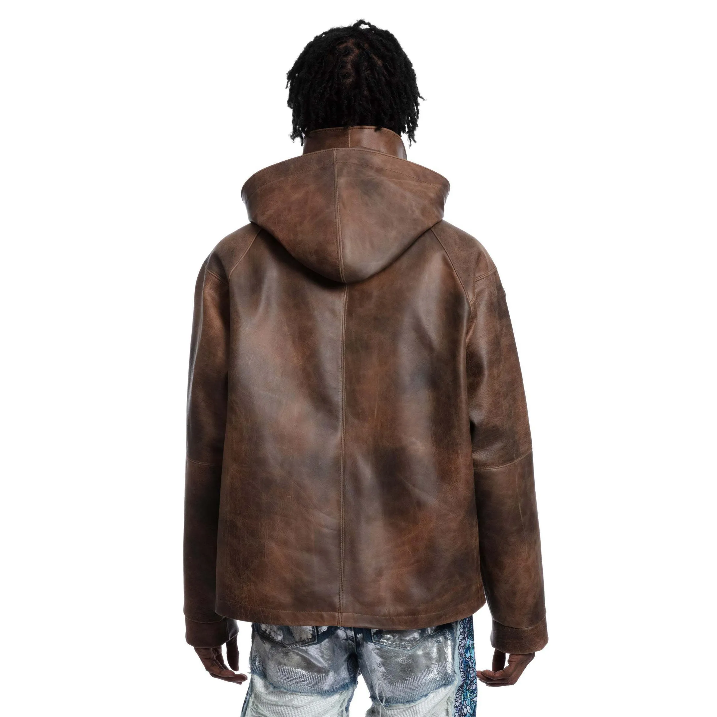 2024 Spring Autumn Thick Warm heavy  leather hoodie streetwear custom cotton Fleece lining Coat Men Oversized Outerwear Jacket