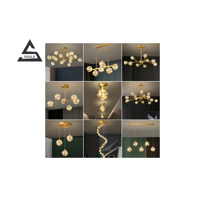  2021 hot-selling light luxury crystal living room chandelier full copper modern minimalist starry sky led molecular