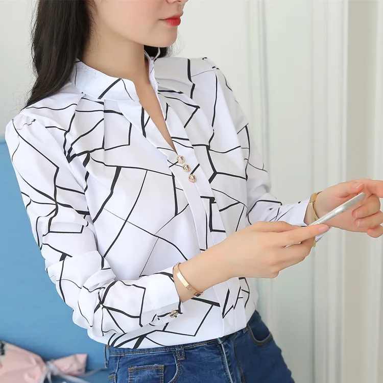 
Loose stripe stand collar blouse long sleeve white female summer and autumn new versatile casual shirt 