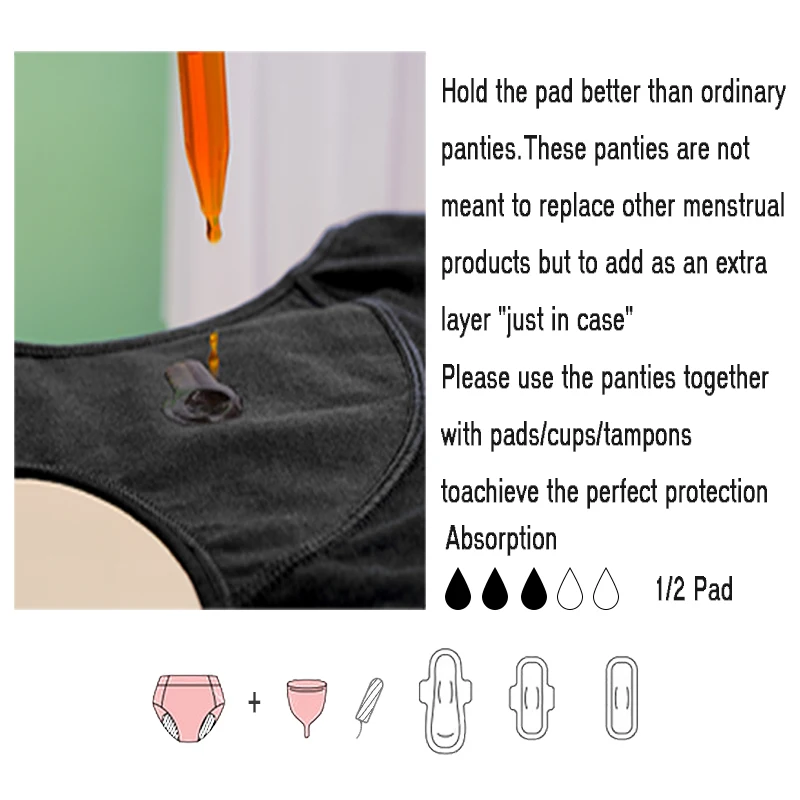 Front Top To Waist 10-15ml Absorption Teenage Organic Cotton Period Panties Underwear Leak Proof For Teens