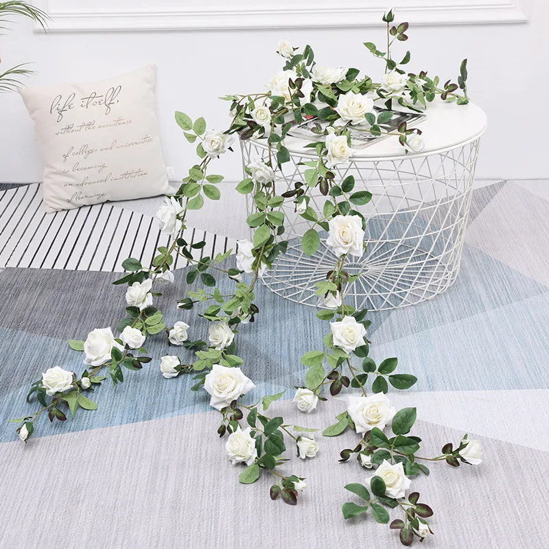 6ft artificial white red roses garland faux silk greenery vine hanging plants swag for wedding party table decor roses garland