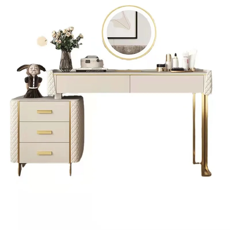 Luxury Girls Dressing Table Set Led Lights Wooden Makeup Vanity Table With Drawers