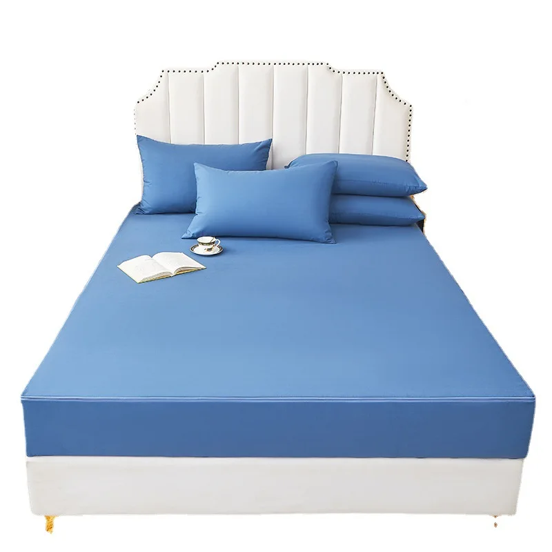 TPU Waterproof 6 sides with zipper 70 Polyester/microfiber Bedding Solid Color 100% Cotton Fitted Bed sheet For Home Hotel
