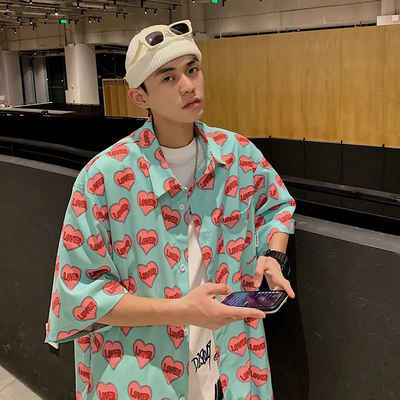 
love letter printed short sleeve shirt printed valentine day shirt men 