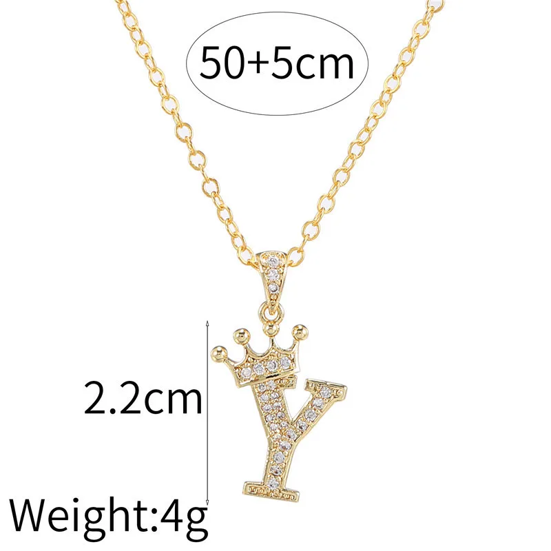 Kingcome New Fashion Zircon  Necklace Simple Tenrdy Crown English Letter Pendant Necklace for Women
