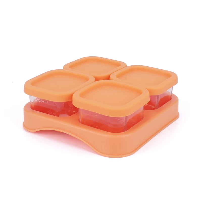 4 Pcs  High Borosilicate Glass Baby Food Storage Containers Portable Food Freezer Fresh Box 60 ml