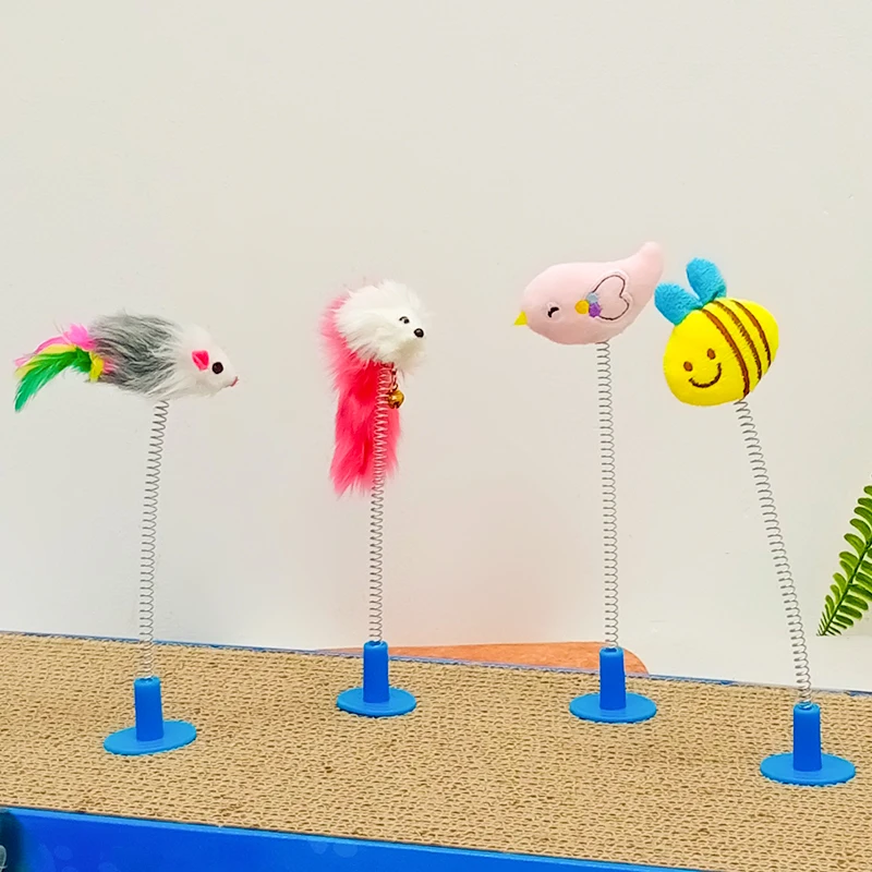 Wholesale Pet Teaser Wand Cat Feather Toys with Loud Bell  Interactive Toys Cat Charmer Wand With Spring Stick to Scratcher
