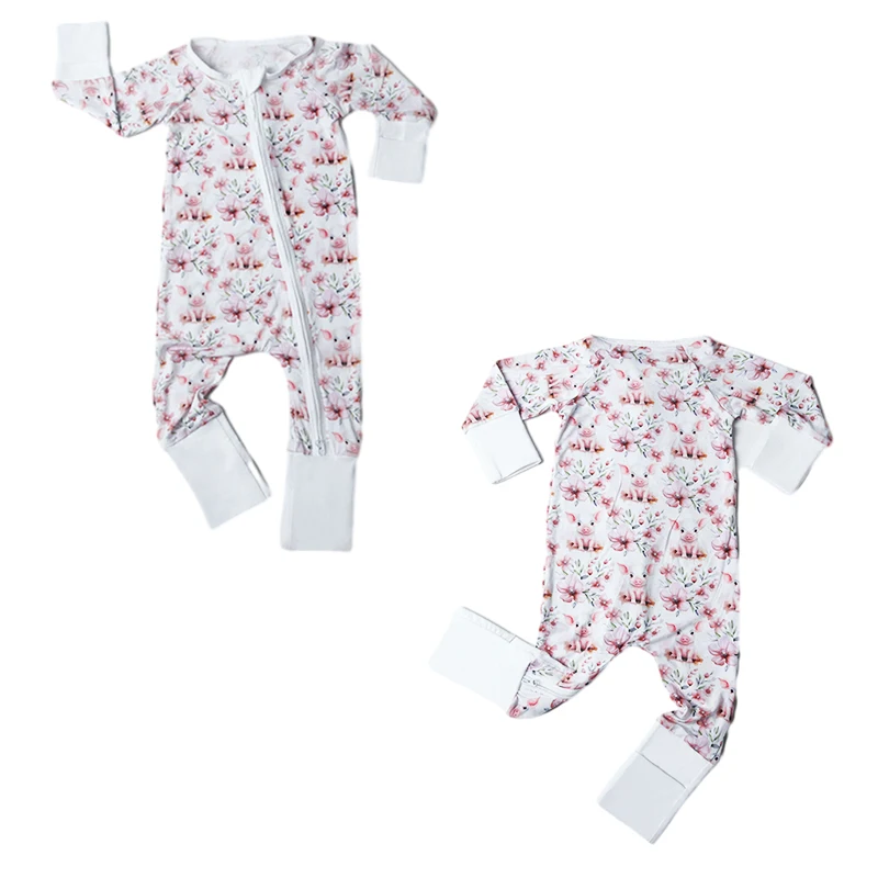 Custom 12-18 months boys loose fit onesies baby zipper long sleeve onesies baby girl newborn baby pajamas boys bamboo