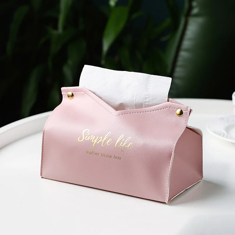 PU Tissue Holder Dispenser Soft Napkins Paper Tissue Box with Large Open Button Closure Bedroom High-Grade Tissue Box