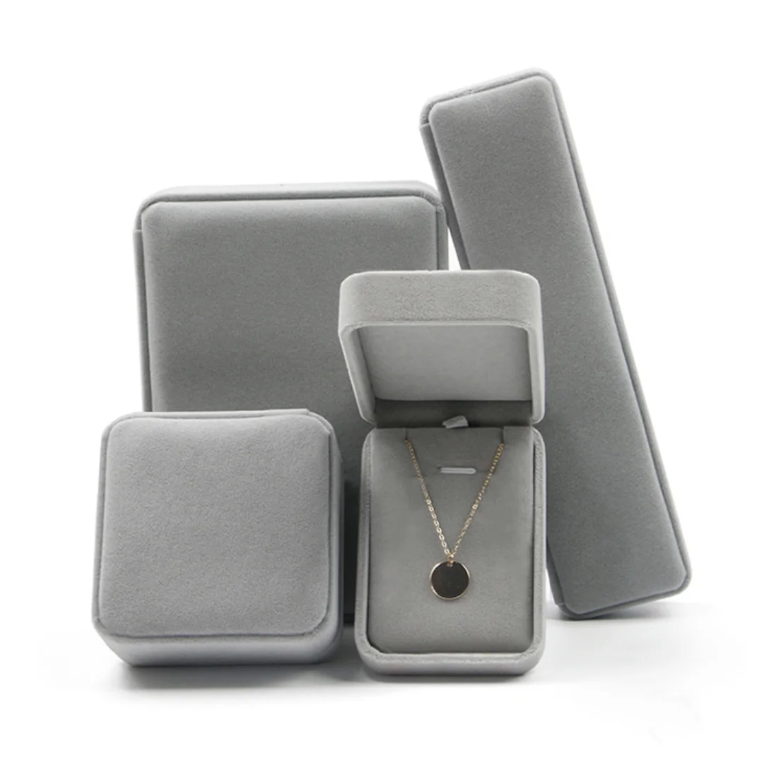 Wholesale pink Grey Jewellery Gift Boxes Material Velvet Lining Packaging Jewelry Box Velvet