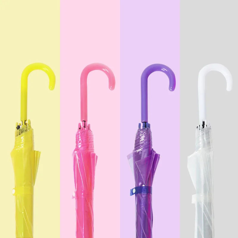 Wholesale windproof straight colorful clear adult PVC POE transparent clear umbrella custom