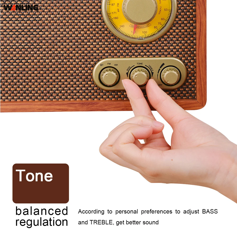 Portable Wooden AM FM Vintage Radio with Bulit-in Stereo Speaker Radio