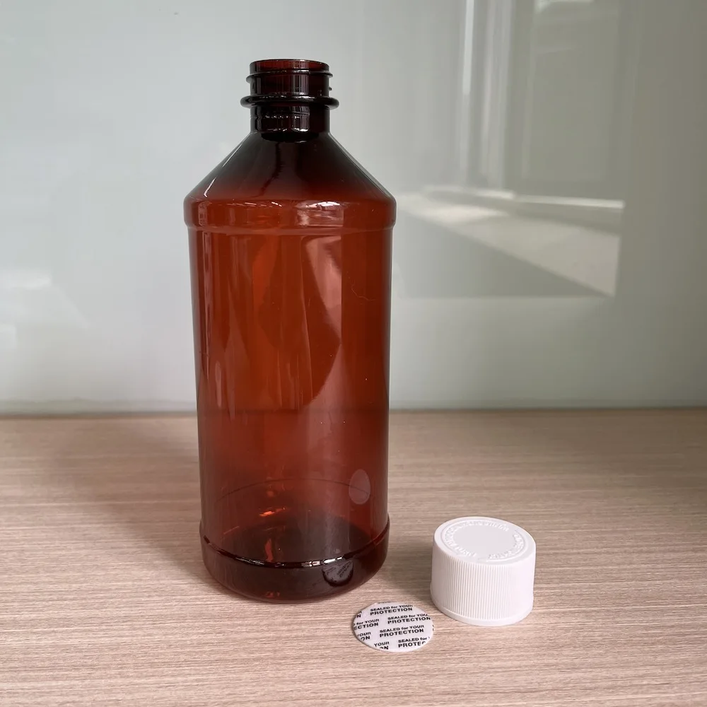 16oz Cylinder amber bottle plastic bottle for wockhardt medicine cough Syrup bottle with CRC cap