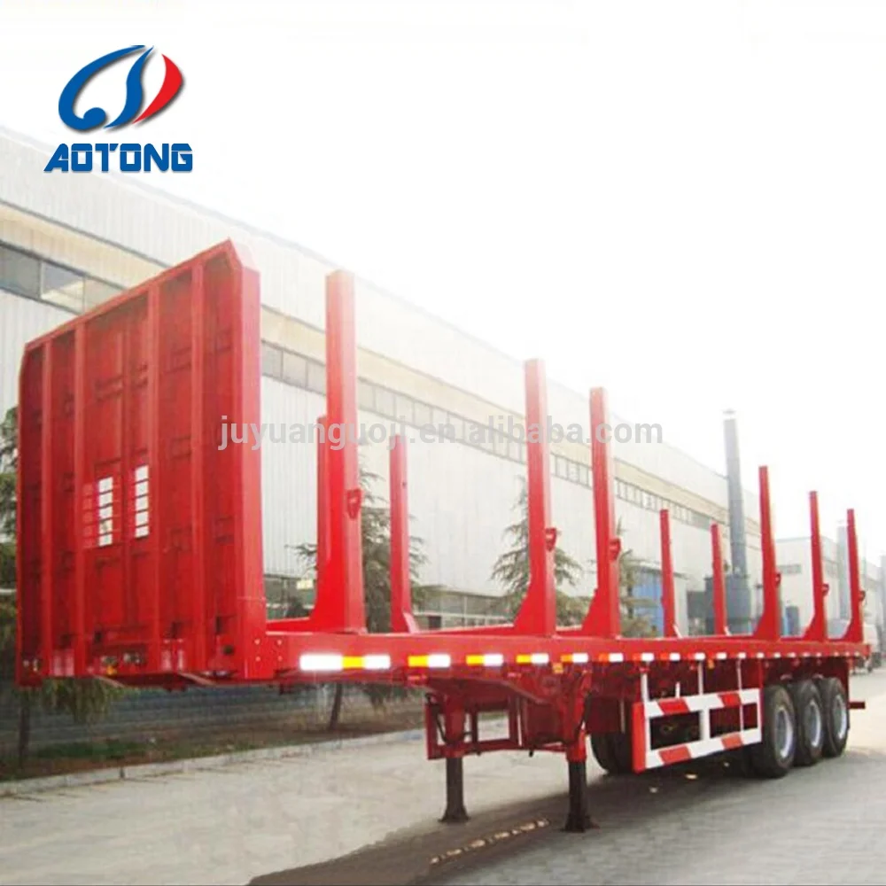 Timber Logging Transport Platform Log Truck Semi Trailer with side posts pipes