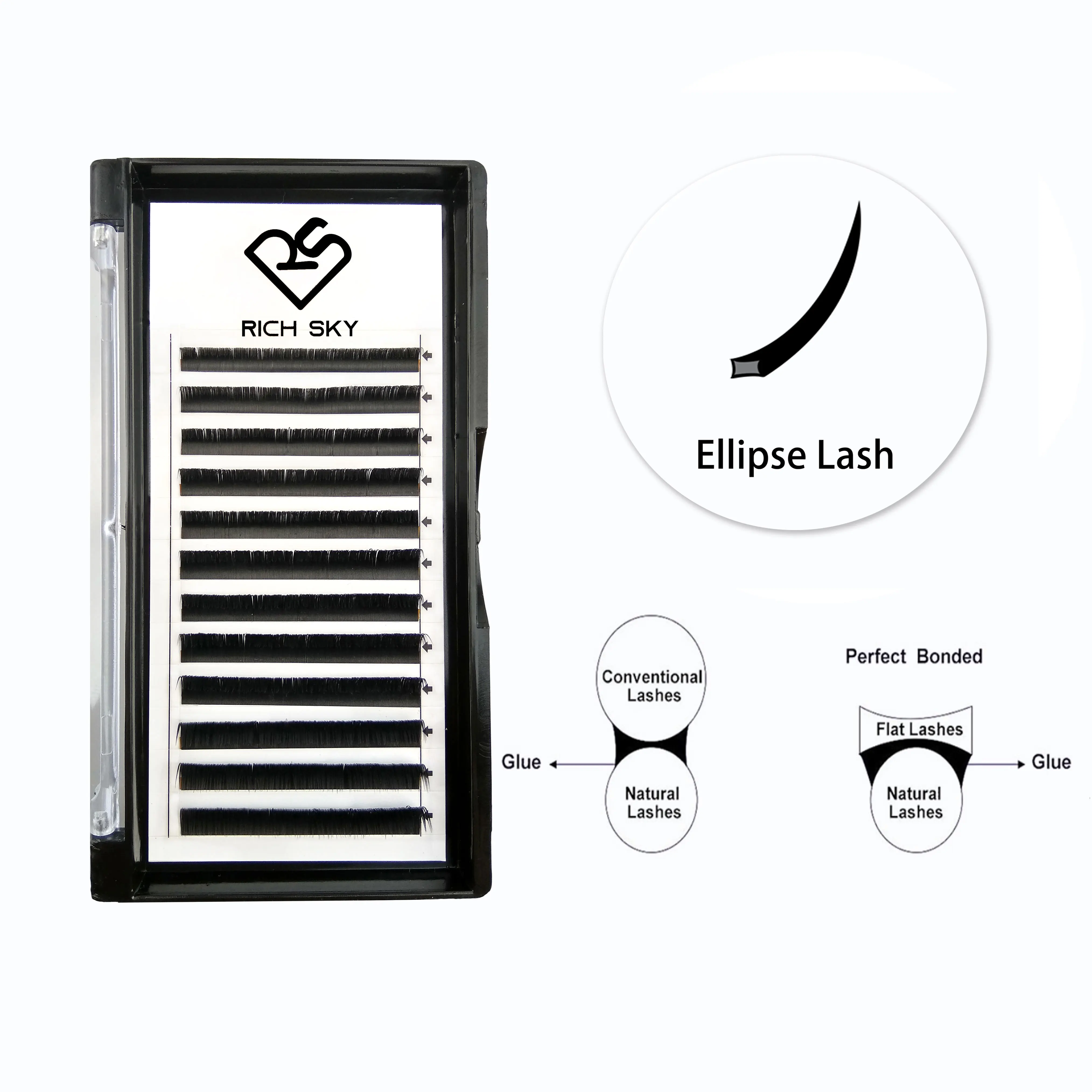 Individual Lashes Ellipse Flat Eyelash Extensions 100% Handmade Glossy Luxury Korean PBT Fiber Natural Black & Brown