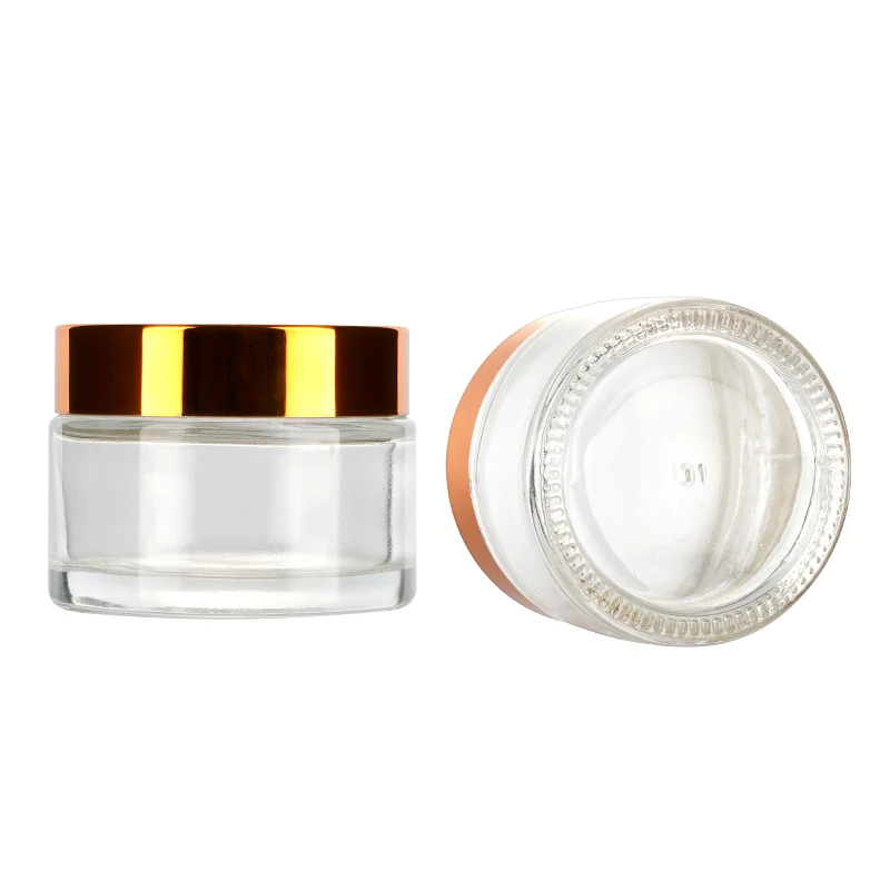 custom 30g 50g small glass cosmetic jars gold metal lid glass jar cream frosted glass jars with lids