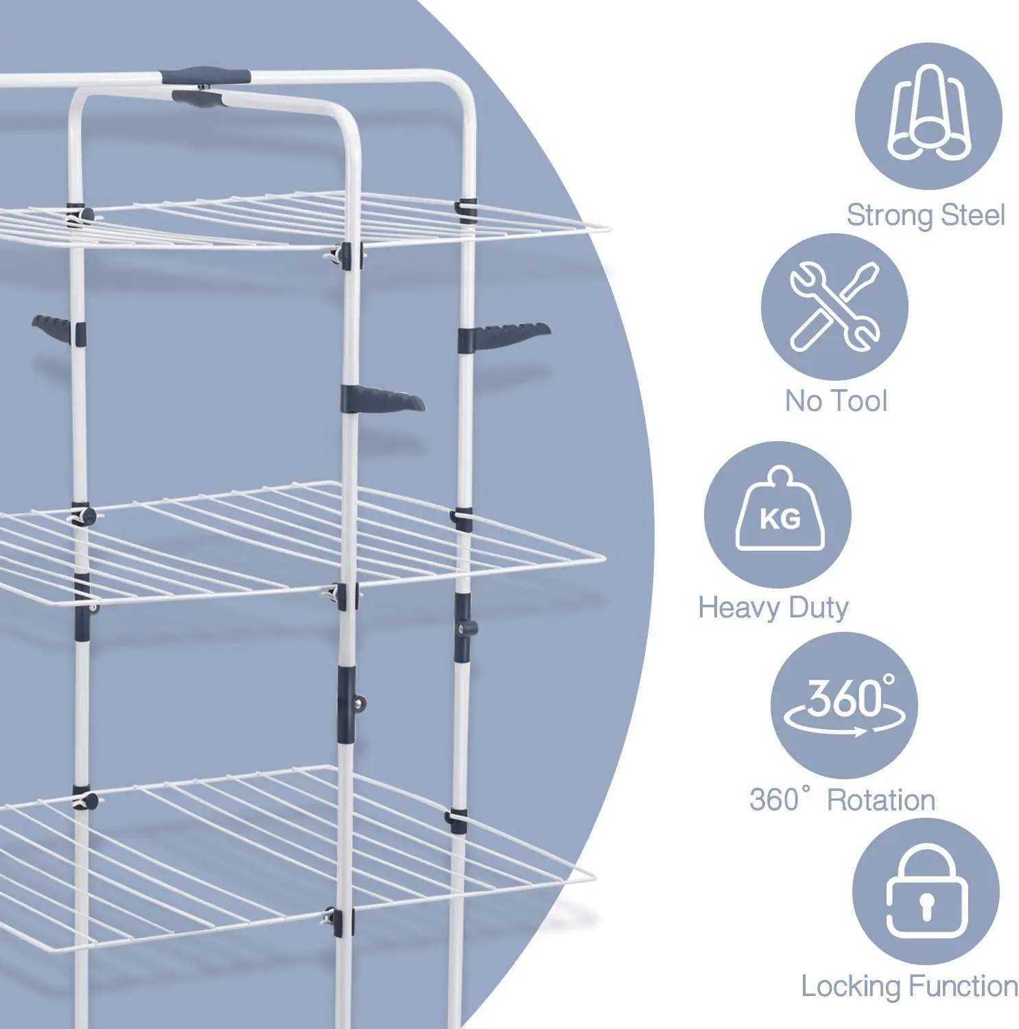 Wholesales 3 Tier 25m Foldable Tower Drying Stand Removable Metal Laundry Clothing Rack Children Hanger With Wheels