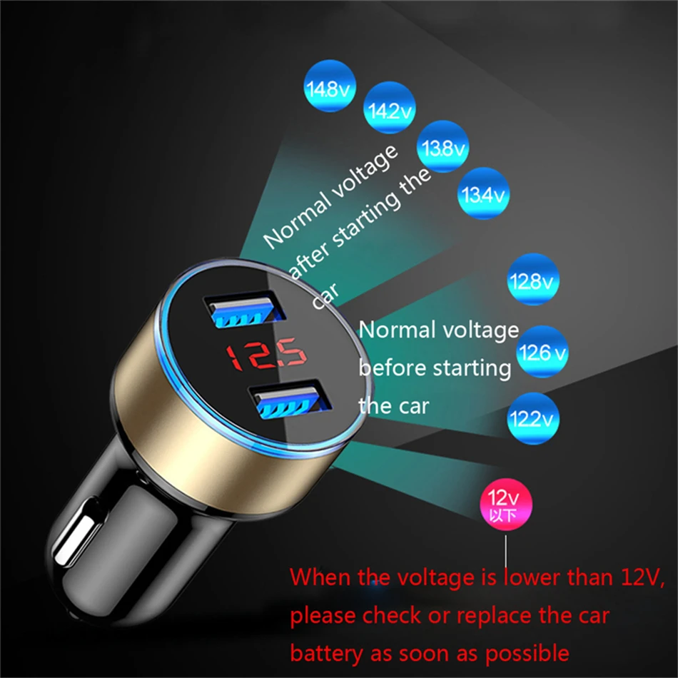 3.1A Car Charger Portable Car Cigarette Lighter Adapter Universal LED Display Dual USB Car Charger Adapter For iPhone 11 12 13