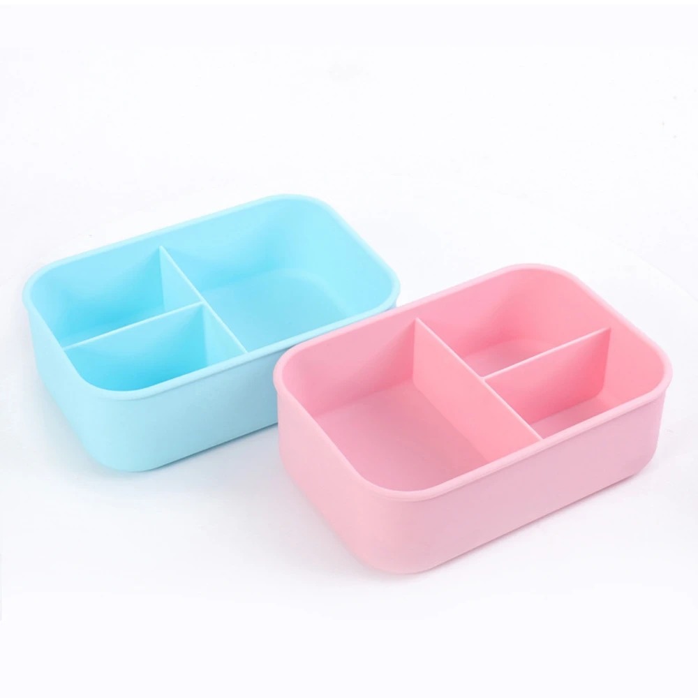 BPA Free 3 Compartment Food Container Silicone Bento Lunch Box Kids School Enfant Lunchbox
