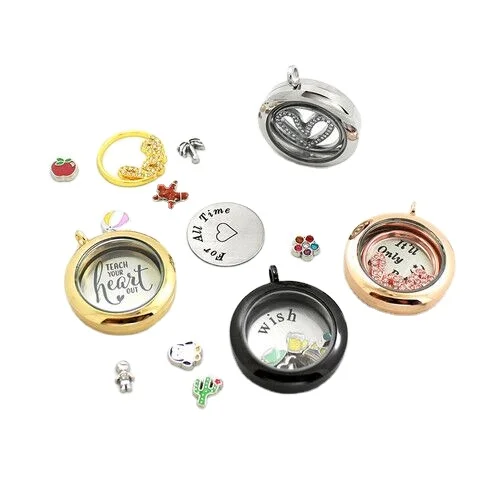 30mm Round Shape Stainless Steel Floating Glass Memory Photo Locket Pendant Necklace for Fashion Jewelry Accessories