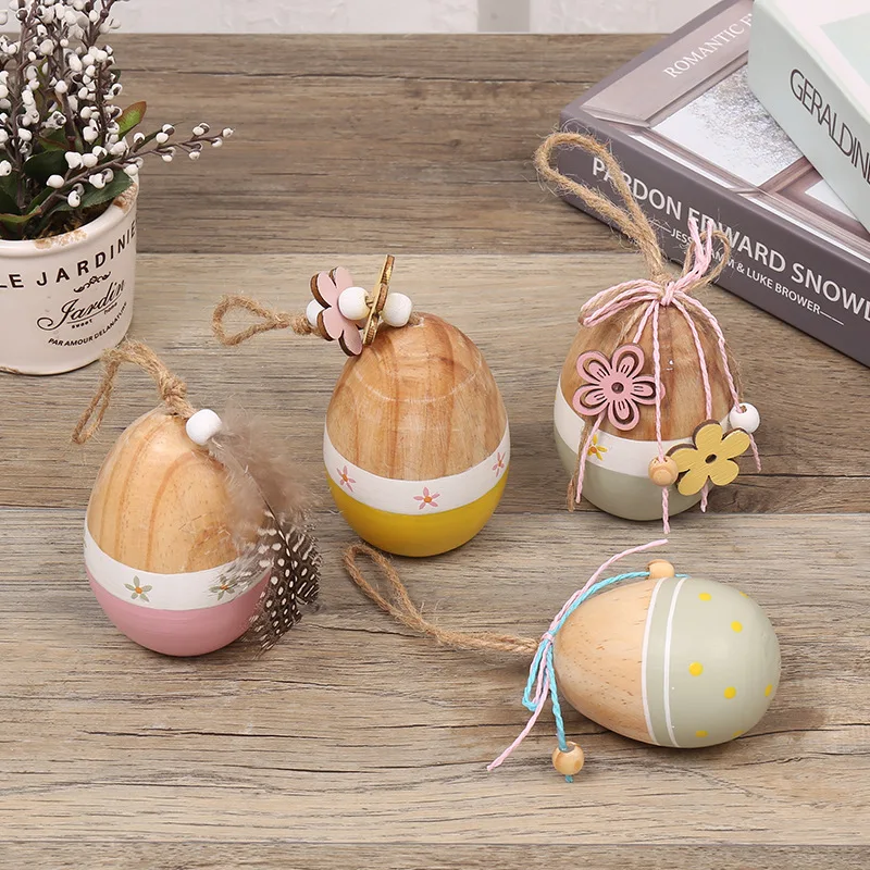 Wooden decorations colorful Easter egg stand table top hanging ornaments home deco eggs