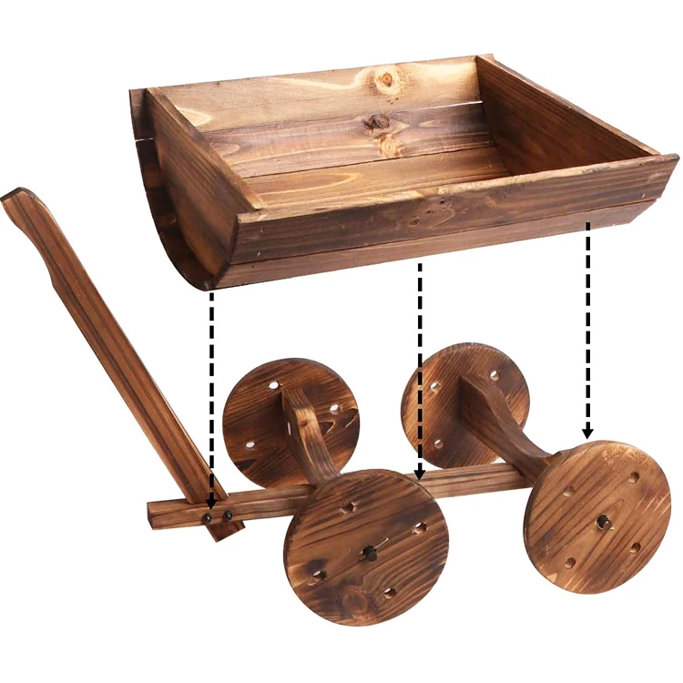 Shabby chic wagon shaped wooden planter box cart plant pots for Garden