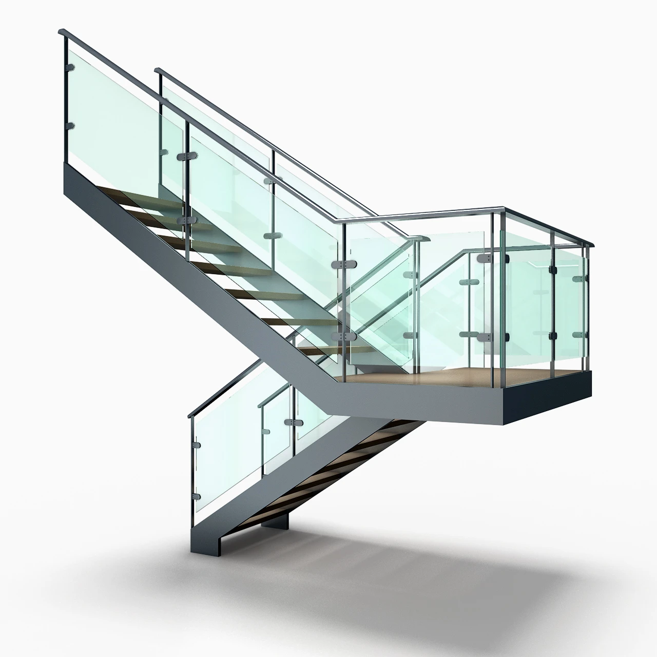 Luxury Prefab American White Oak Wood Steps Double Steel Plate Stringer Staircase Wood Tread Stairs